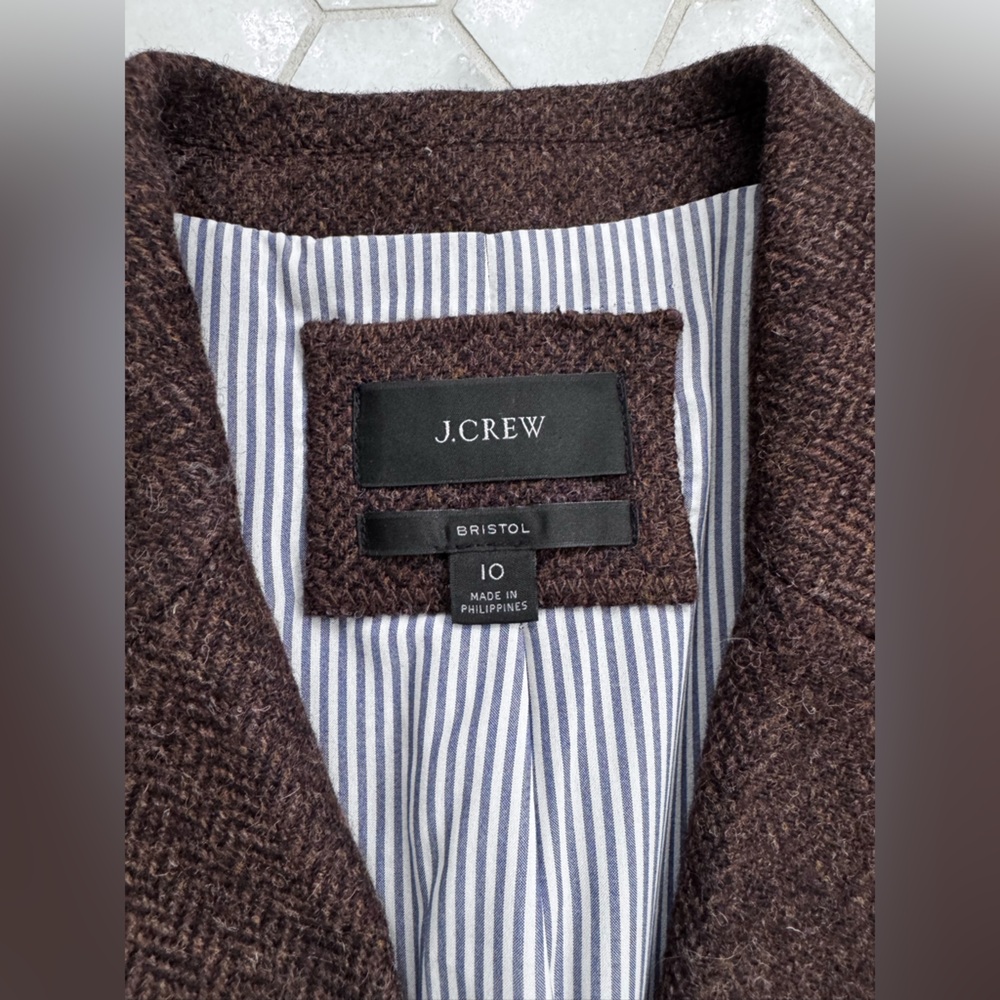J.Crew Brown Herringbone Double Breasted BristolWool Blazer Women’s Size 10 NWOT - Picture 10 of 14